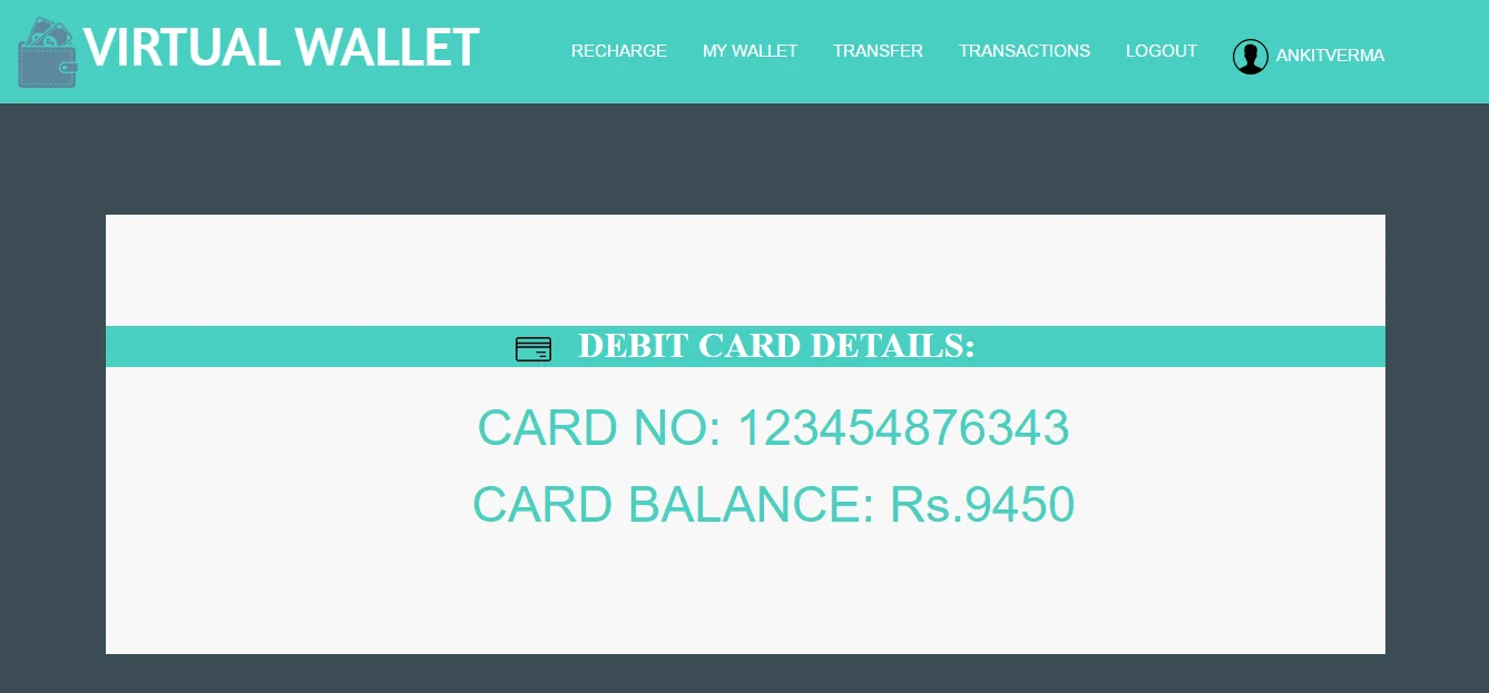 Virtual debit card details
